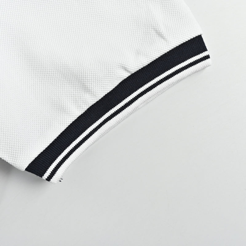 Gucci White Navy Tipped Collar GG Circle Badge Piqué Polo