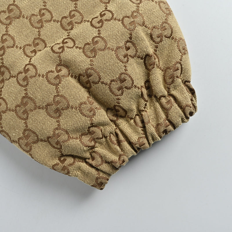 Gucci Beige GG Monogram Jacquard Padded Full-Zip Stand Collar Puffer Jacket