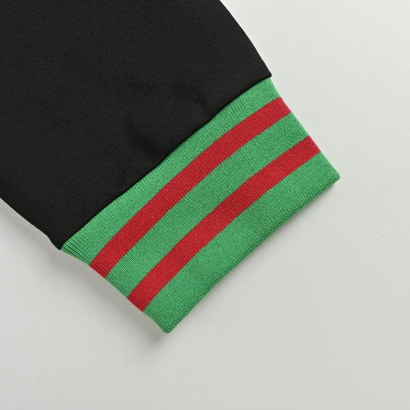 Gucci Black Hooded Full-Zip Jacket with Heritage Stripe Pockets and Cuffs