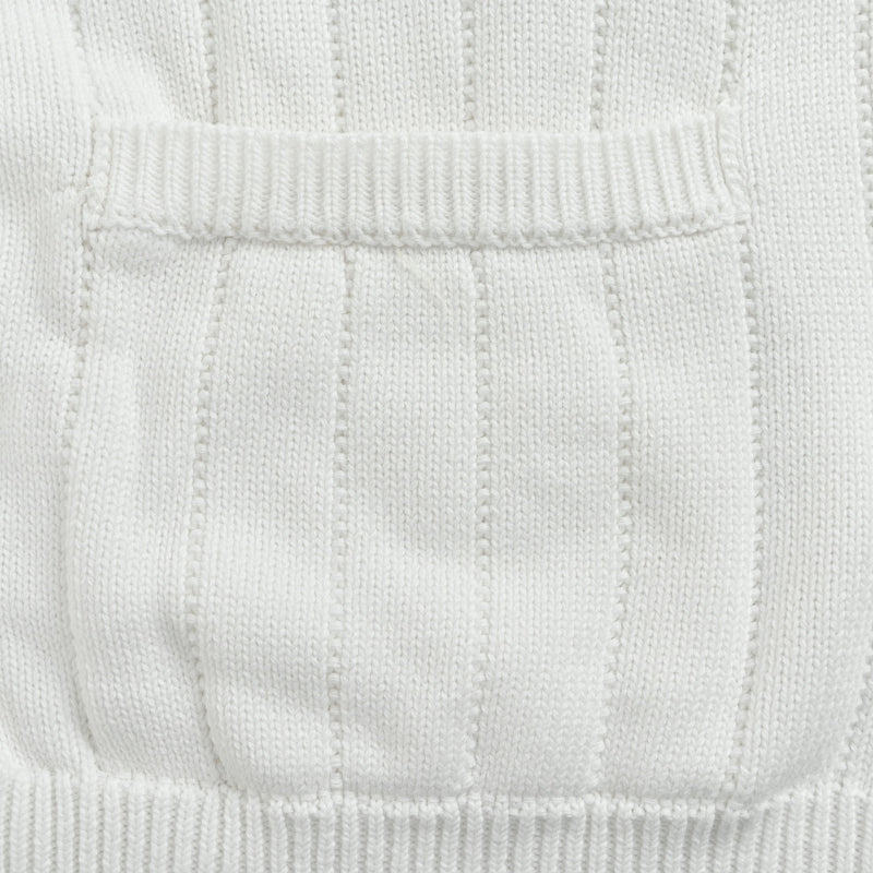 Gucci White Textured Knit V-Neck Cardigan with Tricolor Stripe Trim