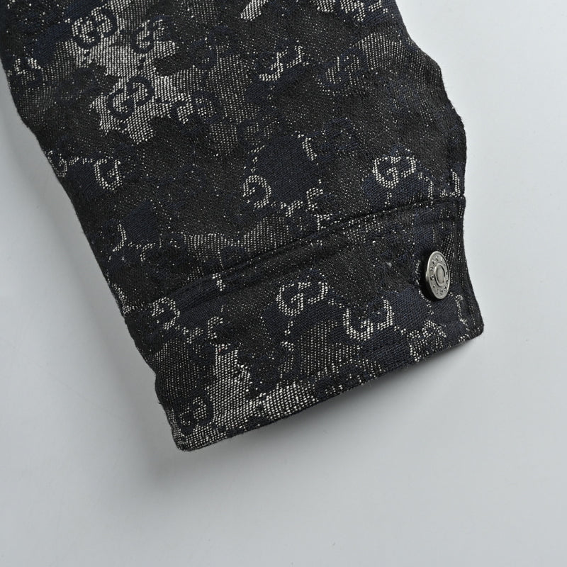 Gucci Black GG Monogram Camo Floral Jacquard Full-Zip Hooded Field Jacket