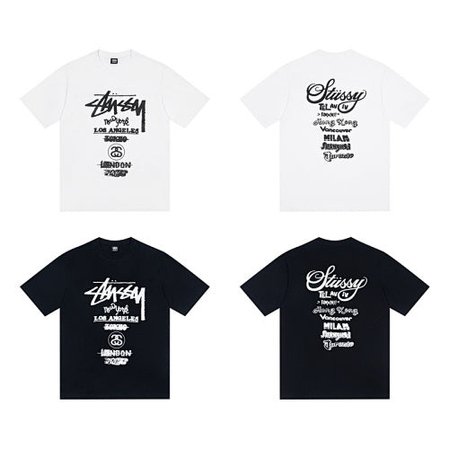 Stussy World Tour Letter Print Crew Neck Short Sleeve T-Shirt