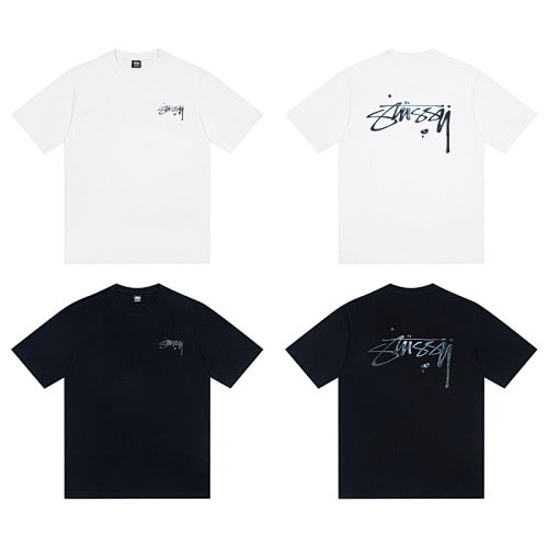 Stussy Mercury Effect Script Logo Print Crew Neck Short Sleeve T-Shirt