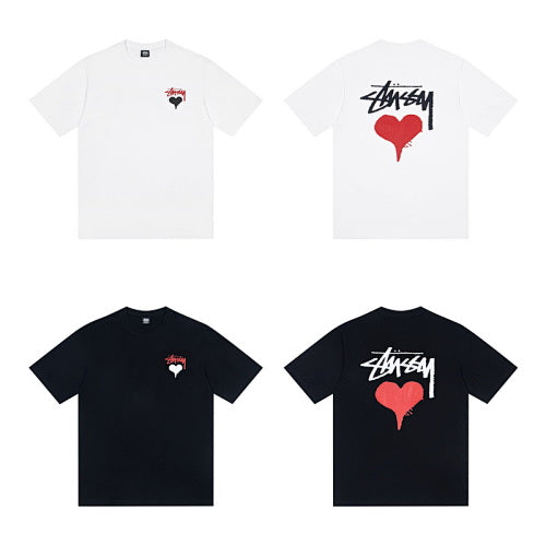 Stussy Heart Script Logo Print Crew Neck Short Sleeve T-Shirt