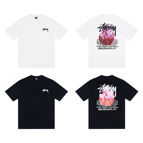 Stussy Crystal Pink Script Logo Print Crew Neck Short Sleeve T-Shirt