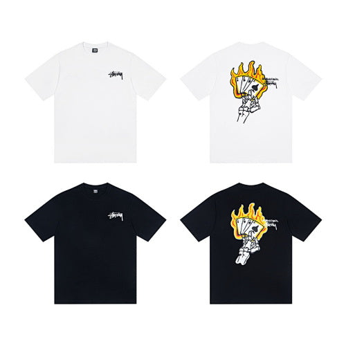 Stussy Flame Playing Card Print Crew Neck Short Sleeve T-Shirt
