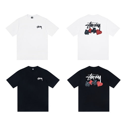 Stussy Playing Card Suit Script Logo Print Crew Neck Short Sleeve T-Shirt