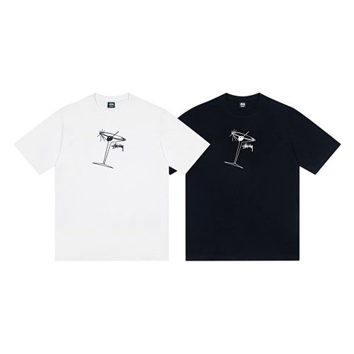 Stussy Classic Logo Martini Glass Print Crew Neck Short Sleeve T-Shirt