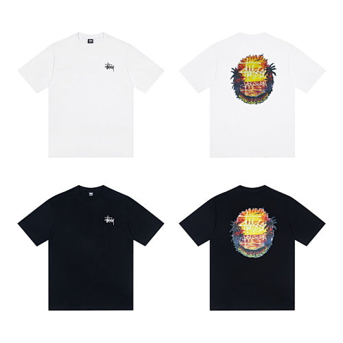 Stussy Palm Tree Sunset Print Crew Neck Short Sleeve T-Shirt