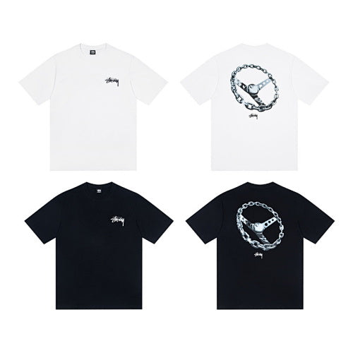 Stussy 8-Ball Chain Steering Wheel Print Crew Neck Short Sleeve T-Shirt