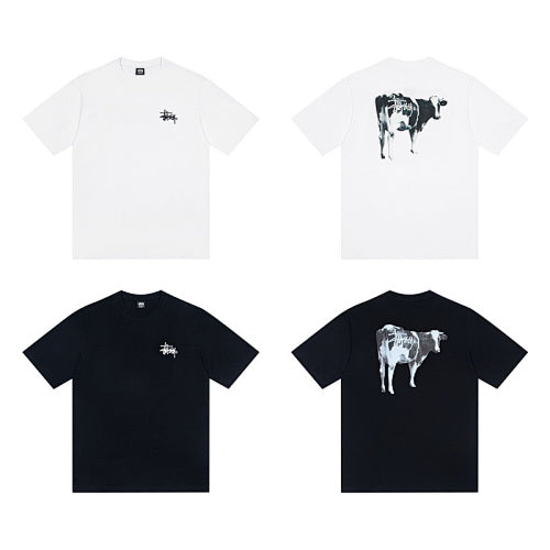Stussy Animal Cow Logo Print Crew Neck Short Sleeve T-Shirt