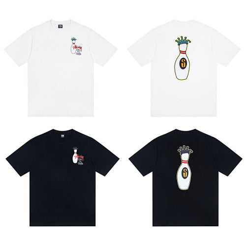 Stussy Bowling Pin Print Crew Neck Short Sleeve T-Shirt