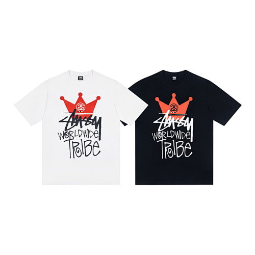 Stussy Crown Logo Lettering Print Crew Neck Short Sleeve T-Shirt