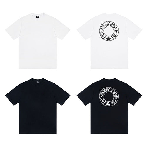Stussy Back Circle Logo Print Crew Neck Short Sleeve T-Shirt