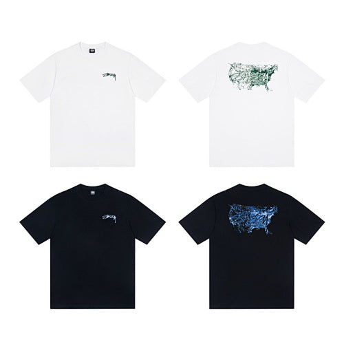 Stussy USA Map Screen Print Crew Neck Short Sleeve T-Shirt