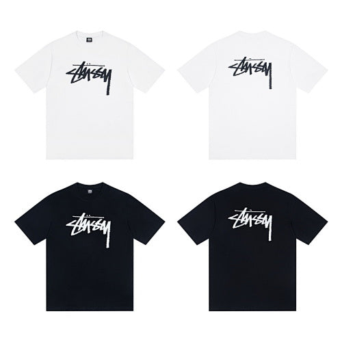 Stussy Classic Script Logo Front & Back Print Crew Neck Short Sleeve T-Shirt