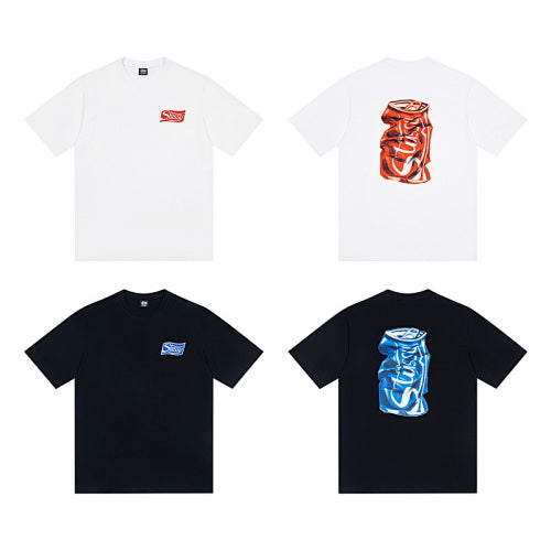 Stussy Logo Letter Soda Can Print Crew Neck T-Shirt