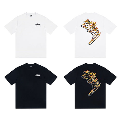 Stussy Flame Logo Print Crew Neck T-Shirt