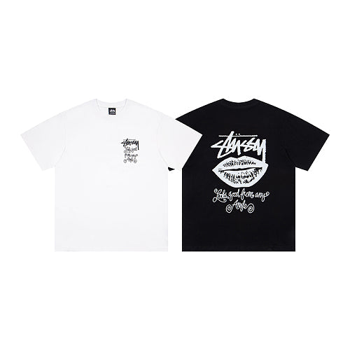 Stussy Cursive Script Logo Lips Back Print American Vintage Crew Neck Short Sleeve T-Shirt