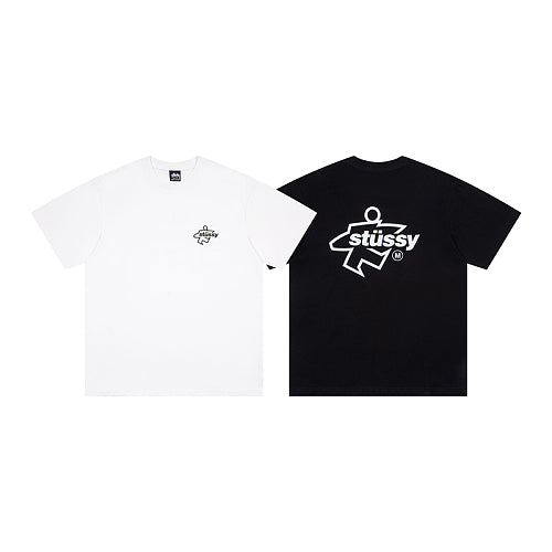 Stussy Geometric Running Man Logo Drop Shoulder Relaxed Crew Neck Short Sleeve T-Shirt