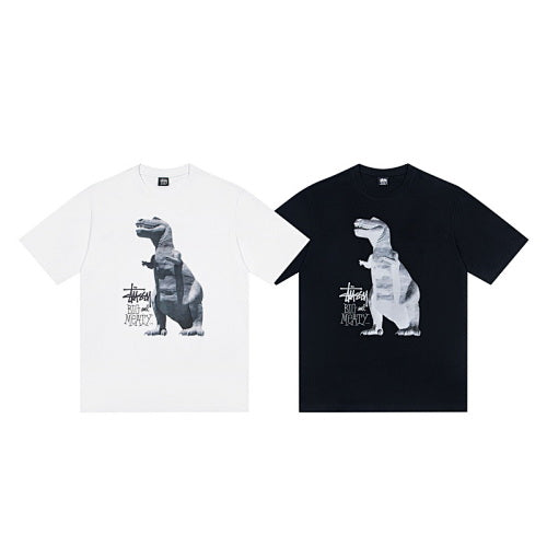 Stussy Big & Meaty Tee Pigment Dyed T-Rex Dinosaur Print Crew Neck Short Sleeve T-Shirt