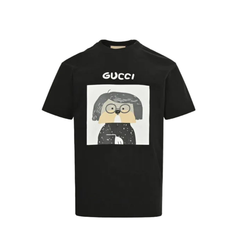 Gucci Black Sketch Dog Portrait Framed Graphic Tee