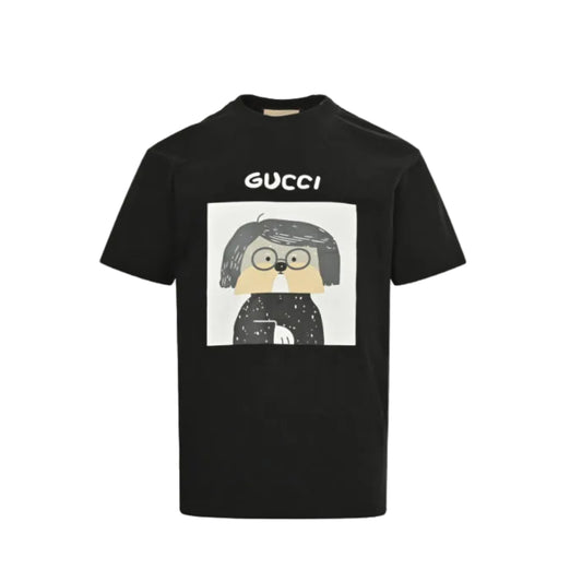 Gucci Black Sketch Dog Portrait Framed Graphic Tee