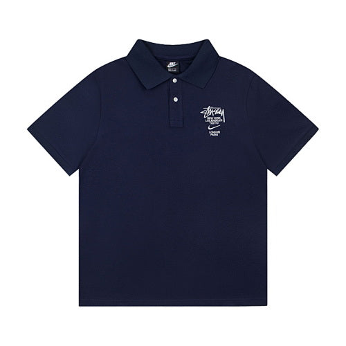 Stussy x Nike World Tour Logo Embroidered Solid Colour Pique Polo Shirt