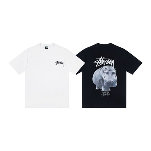 Stussy Livin Large Tee Hippo Print American Vintage Crew Neck Short Sleeve T-Shirt