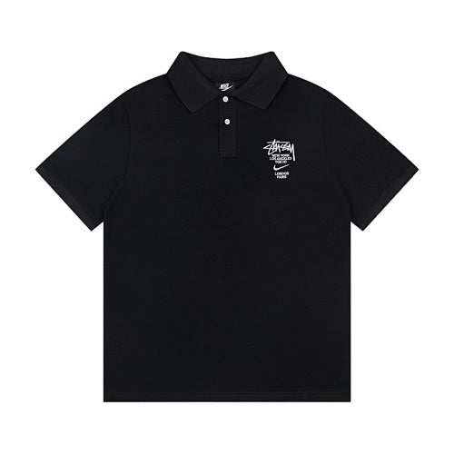 Stussy x Nike World Tour Logo Embroidered Solid Colour Pique Polo Shirt