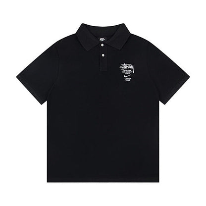 Stussy x Nike World Tour Logo Embroidered Solid Colour Pique Polo Shirt