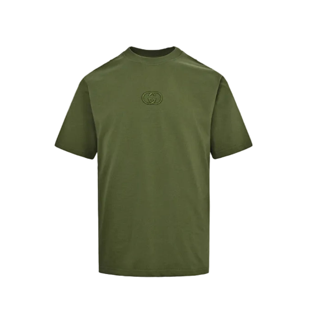 Gucci Army Green Tonal GG Embroidery Heavyweight Tee