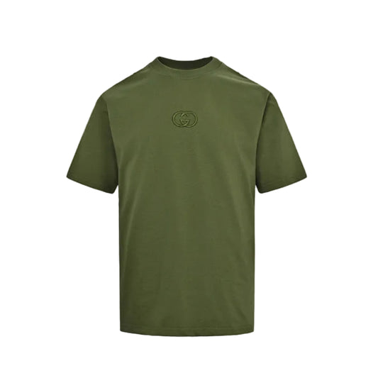 Gucci Army Green Tonal GG Embroidery Heavyweight Tee