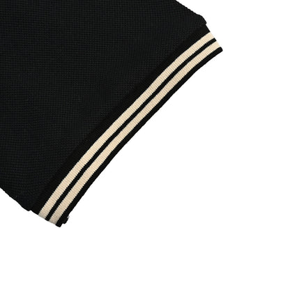 Gucci Black Piqué Contrast Collar GG Monogram Embroidered Stripe Tipped Polo Shirt
