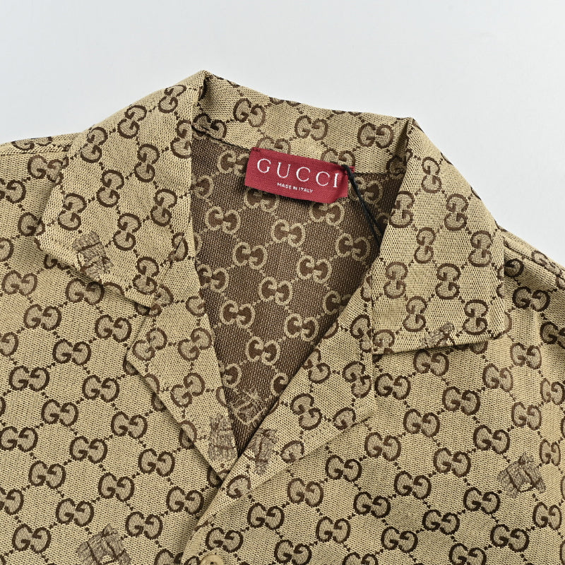Gucci GG Monogram Jacquard Bee Camp Collar Shirt