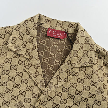 Gucci GG Monogram Jacquard Bee Camp Collar Shirt