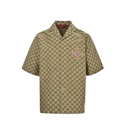 Gucci GG Monogram Jacquard Bee Camp Collar Shirt