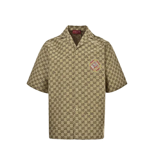 Gucci GG Monogram Jacquard Bee Camp Collar Shirt