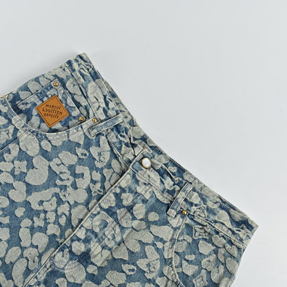 Louis Vuitton Leopard Jacquard Wide-Leg Jeans — Blue Grey