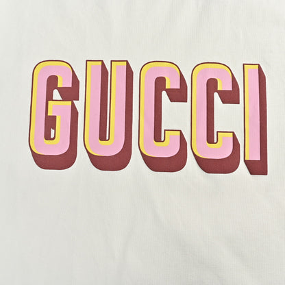 Gucci Off-White Burgundy Rib Collar 3D Block Wordmark Heavyweight Tee