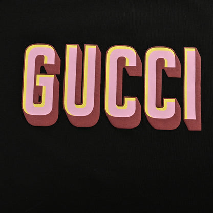 Gucci Black Burgundy Rib Collar 3D Block Wordmark Heavyweight Tee