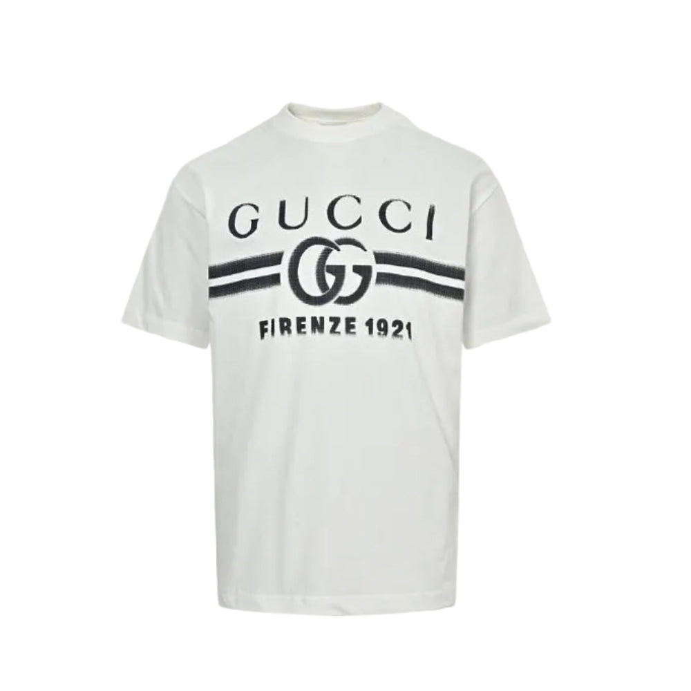 Gucci White Double-G Stripe Wordmark Graphic Tee