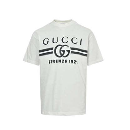 Gucci White Double-G Stripe Wordmark Graphic Tee