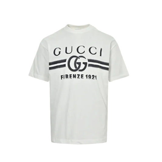 Gucci White Double-G Stripe Wordmark Graphic Tee