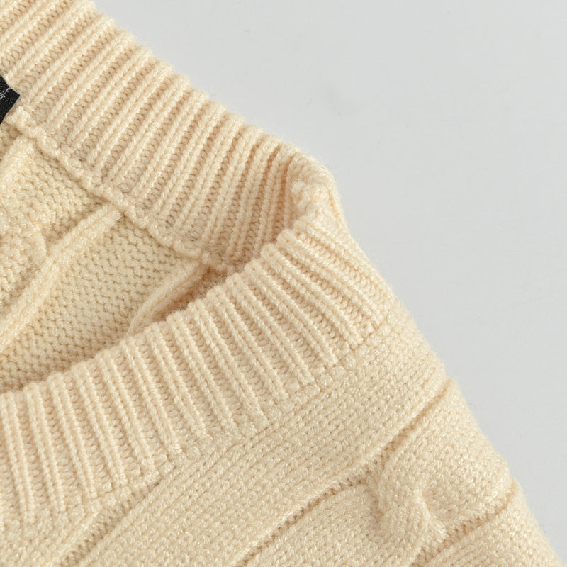 Gucci Ivory Ladder-Stitch Knit Crewneck Sweater with Heritage Stripe Trim