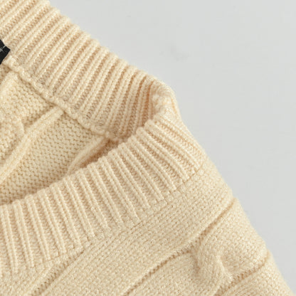 Gucci Ivory Ladder-Stitch Knit Crewneck Sweater with Heritage Stripe Trim