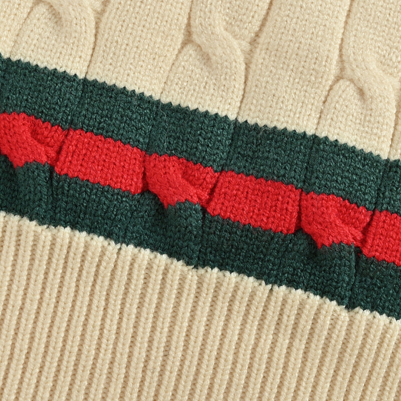 Gucci Ivory Ladder-Stitch Knit Crewneck Sweater with Heritage Stripe Trim