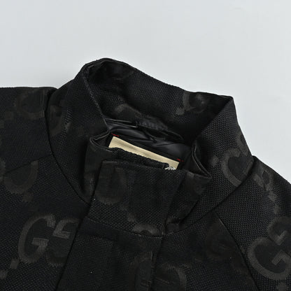 Gucci Black Monogram Jacquard Full-Zip Stand Collar Bomber Jacket
