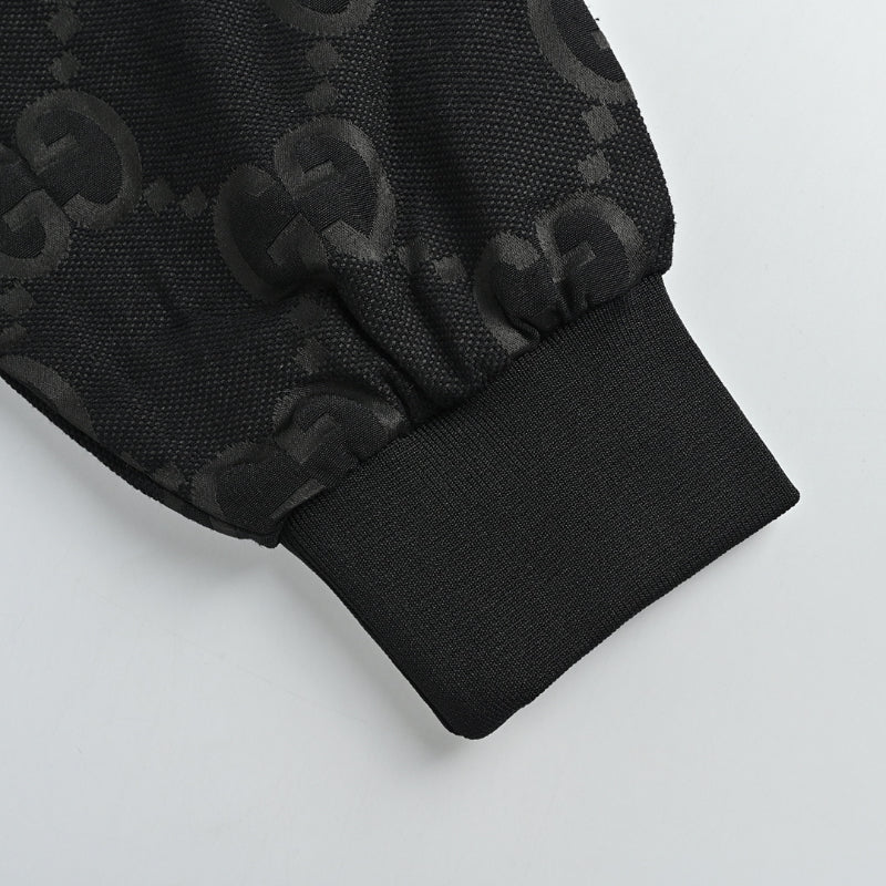 Gucci Black Monogram Jacquard Full-Zip Stand Collar Bomber Jacket