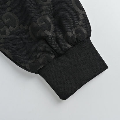 Gucci Black Monogram Jacquard Full-Zip Stand Collar Bomber Jacket